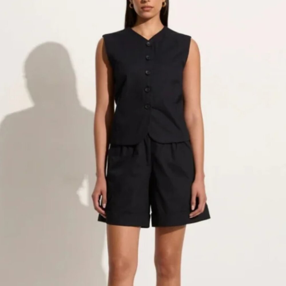 Faithfull The Brand 100% Cotton Black Button Down Vest Size US 10